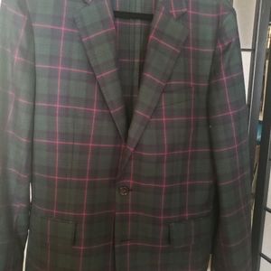 Mens Jcrew Ludlow wool single breasted  jacket in dark green plaid 38 slim